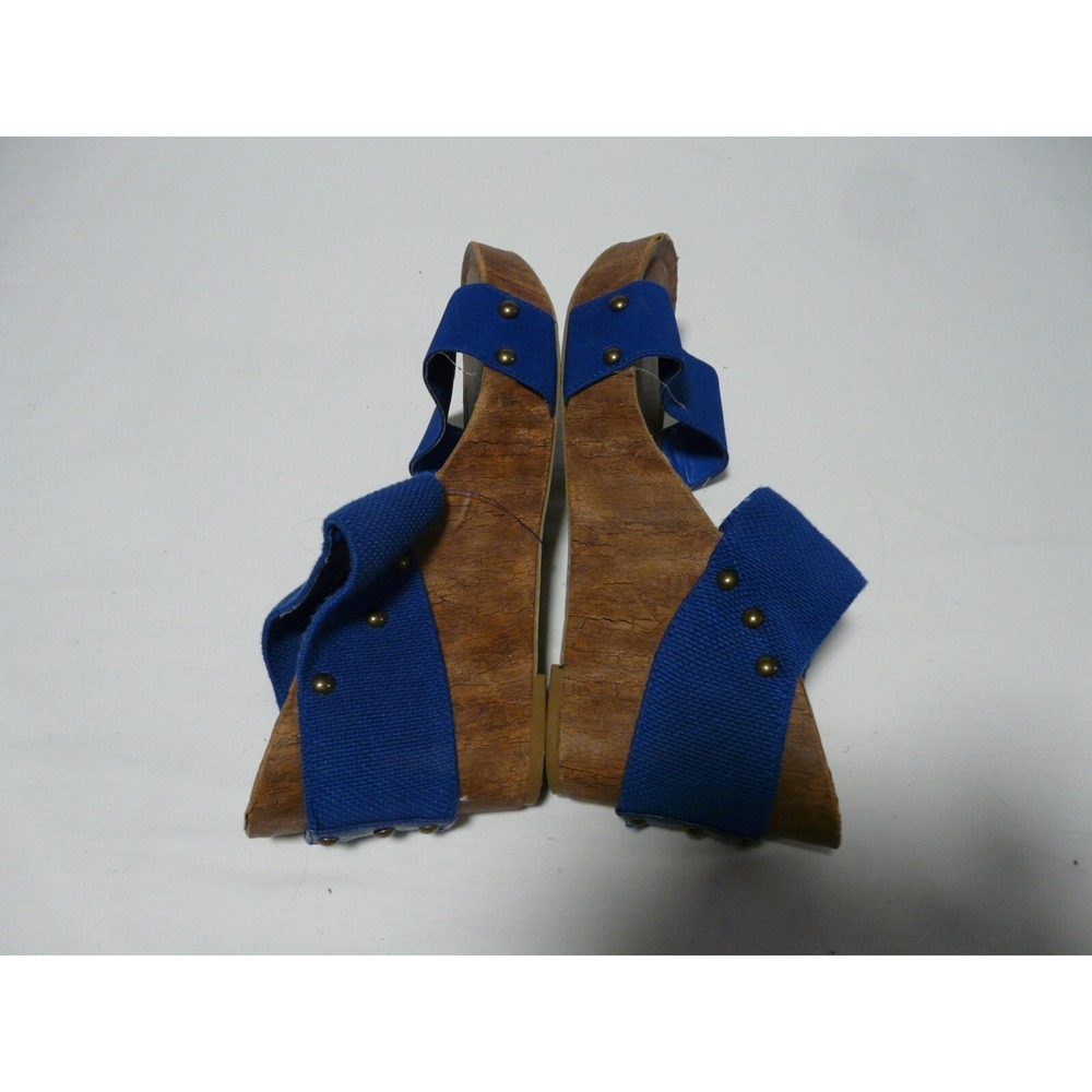 Cato Est 1946 Wedge Sandals Womens Size 9 M Blue Stretch 4" Heel Wood - Picture 6 of 8